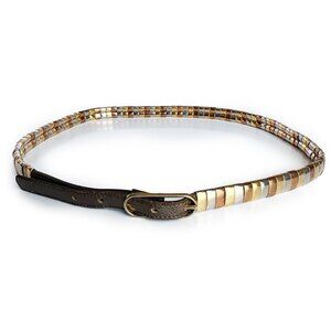 Morris Moskowitz Belt Ladies Skinny Leather Metal Saks Fifth Avenue